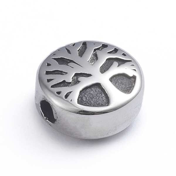 

PandaHall Retro 304 Stainless Steel Beads, Flat Round with Tree of Life, Antique Silver, 10x5.5mm, Hole: 2mm 304 Stainless Steel Flat Round
