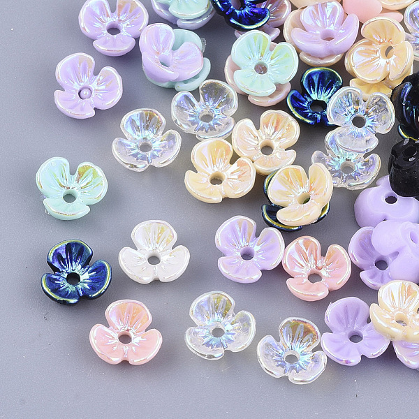 

PandaHall Opaque Resin Beads, AB Color Plated, 3-Petal, Flower, Mixed Color, 6x6.5x2.5mm, Hole: 1mm Resin Multicolor