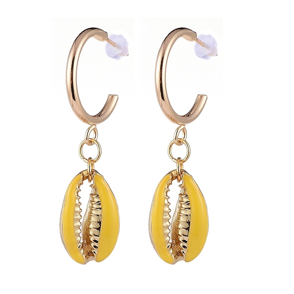 

PandaHall Brass Dangle Stud Earrings, with Alloy Enamel Beads and Plastic Ear Nuts, Cowrie Shell Shape, Gold, 45~46mm, Pin: 0.8mm Brass Gold