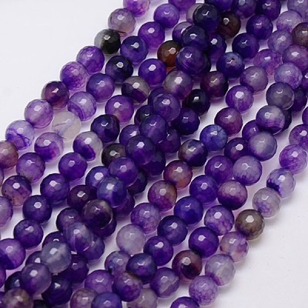 

PandaHall Natural Agate Beads Strands, Faceted, Dyed, Round, Dark Violet, 8mm, Hole: 1mm, about 48pcs/strand, 15 inch Natural Agate Round..., Purple