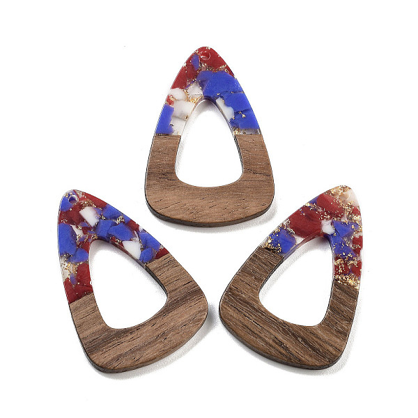 

PandaHall Walnut Wood Pendant, Resin & Gold Foil, Teardrop, Royal Blue, 45x30x3.5mm, Hole: 2mm Wood Teardrop