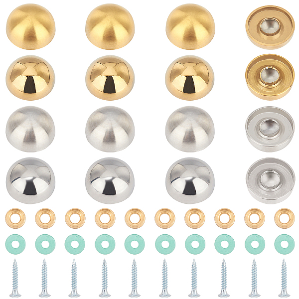 

PandaHall Unicraftale 16 Sets 4 Colors Stainless Steel Half Round Rivets, with Iron Screw, Plastic and Brass Ring, Golden & Stainless Steel...