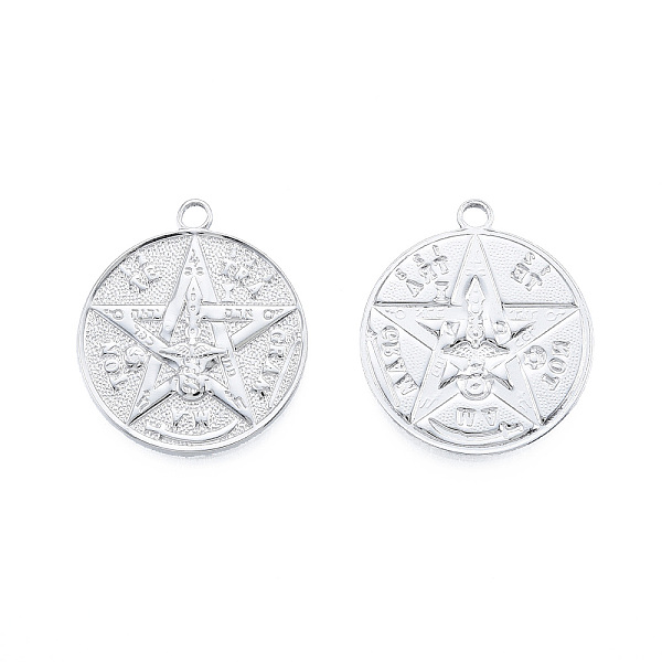 

PandaHall 201 Stainless Steel Pendants, Flat Round with Star, Stainless Steel Color, 28.5x25x2mm, Hole: 2.5mm 201 Stainless Steel Flat Round