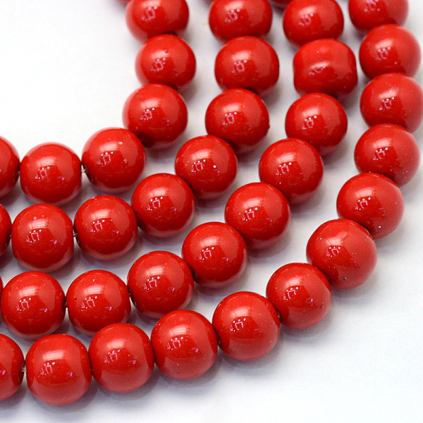 

PandaHall Baking Painted Pearlized Glass Pearl Round Bead Strands, Red, 6~7mm, Hole: 1mm, about 145pcs/strand, 31.4 inch Glass Round Red