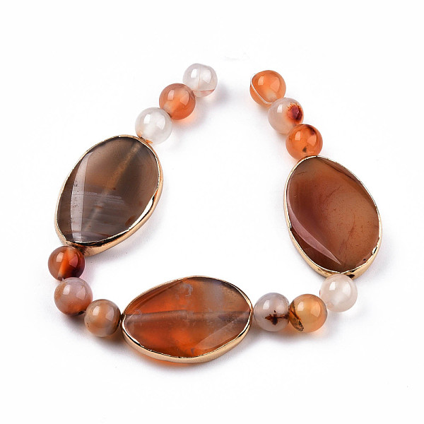 

PandaHall Natural Agate Beads, with Golden Plated Brass Findings, Dyed & Heated, Oval & Round, Sienna, Oval: 29~31x20~22x4.5~7.5mm, Hole..., Brown