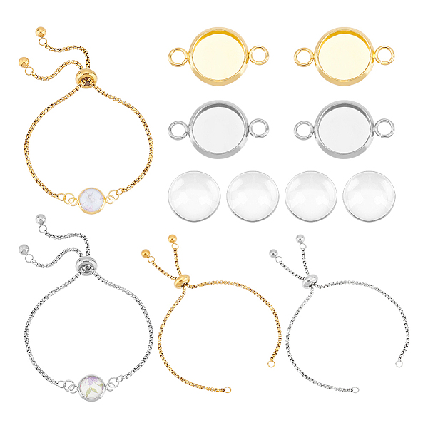 

PandaHall Unicraftale DIY Blank Dome Link Bracelet Making Kit, Including 304 Stainless Steel Cabochon Connector Settings & Slider Bracelet...