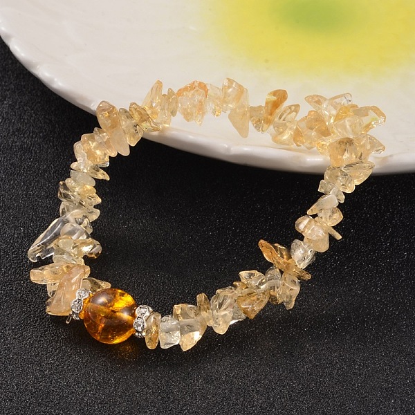 

PandaHall Chips Natural Citrine(Dyed & Heated) & Quartz Crystal(Dyed & Heated) Beaded Stretch Bracelets, with Brass Rhinestone Findings..., Clear