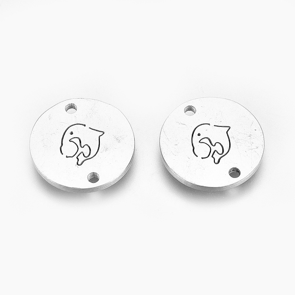 

PandaHall 304 Stainless Steel Links Connectors, Laser Cut, Flat Round with Dolphin Pattern, Stainless Steel Color, 11.5x1mm, Hole: 1.2mm 304...