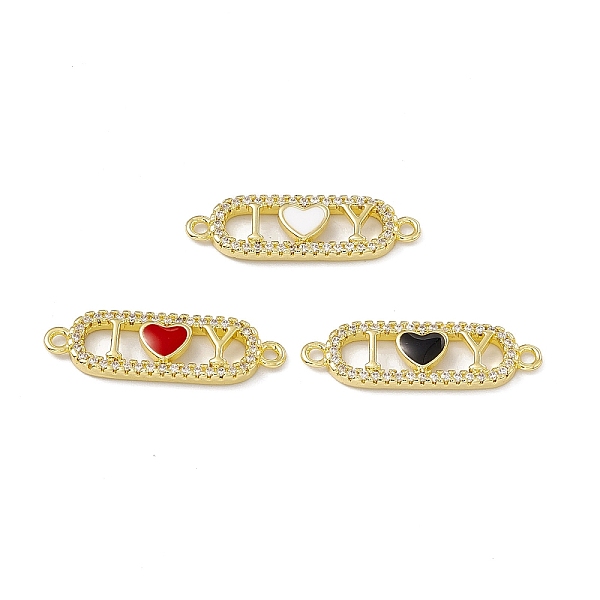 

PandaHall Rack Plating Brass Micro Pave Clear Cubic Zirconia Connector Charms, with Enamel, Cadmium Free & Lead Free, Oval with Heart Links..., Multicolor