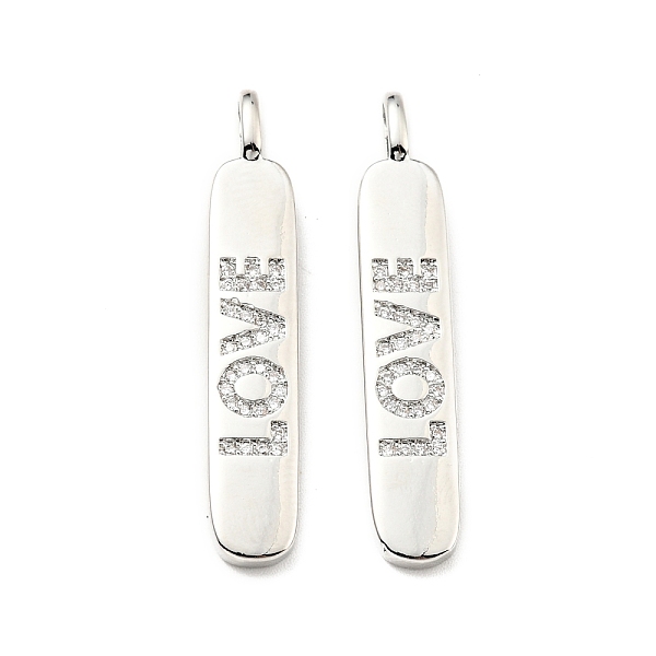 

PandaHall Brass Micro Pave Clear Cubic Zirconia Pendants, Cadmium Free & Lead Free, Oval with Word Love, Platinum, 38x6.5x2.5mm, Hole...