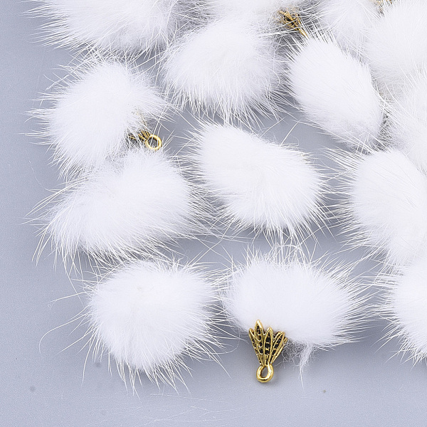 

PandaHall Faux Mink Fur Tassel Pendant Decorations, with Alloy Findings, Antique Golden, White, 20~30x28~30mm, Hole: 1.8mm Fibre Others...