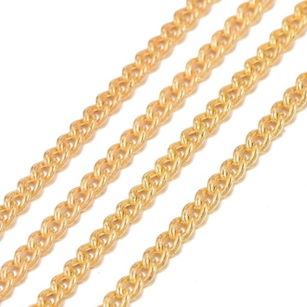 

PandaHall Brass Twisted Chains, Curb Chains, Unwelded, with Spool, Oval, Lead Free & Cadmium Free, Golden, 1.8x1x0.36mm, about 92m/roll...