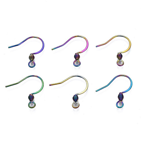 

PandaHall Ion Plating(IP) 304 Stainless Steel French Earring Hooks, Flat Earring Hooks, Ear Wire, with Beads and Horizontal Loop, Rainbow...