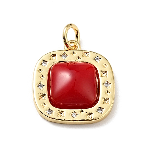 

PandaHall Rack Plating Brass Micro Pave Cubic Zirconia Pendants, with Glass and Jump Ring, Square, Cadmium Free & Nickel Free & Lead Free..., Red