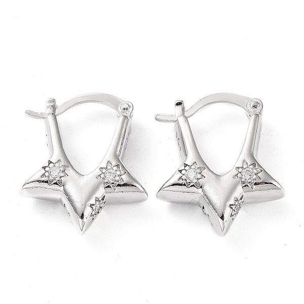 

PandaHall Clear Cubic Zirconia Star Hoop Earrings, Brass Jewelry for Women, Platinum, 23.5x20x7mm, Pin: 0.8~1.1mm Cubic Zirconia