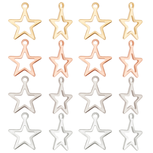 

PandaHall Beebeecraft 80Pcs 4 Colors 304 Stainless Steel Pendants, Cut-Out, Star, Hollow, Mixed Color, 15x13x0.8mm, Hole: 1.4mm, 20pcs/color...