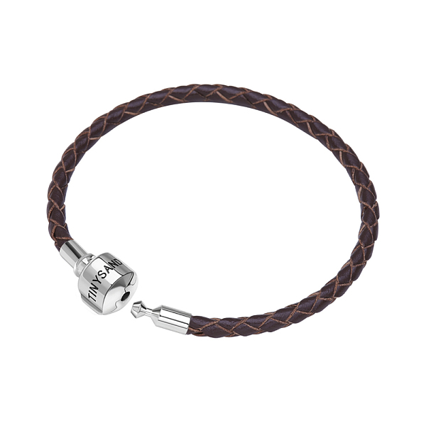TINYSAND Rhodium Plated 925 Sterling Silver Braided Leather Bracelet Making