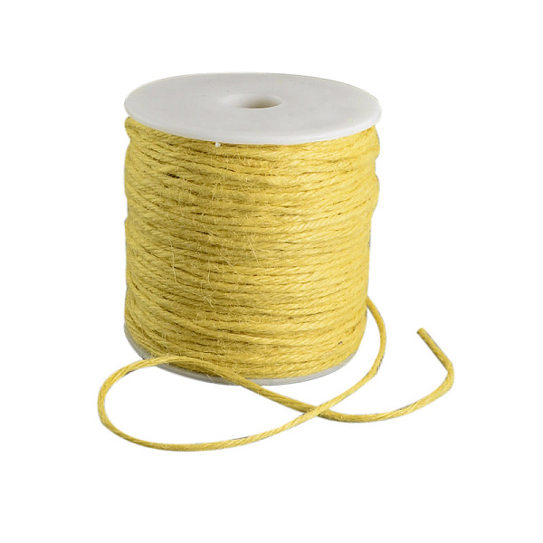PandaHall Colored Jute Cord, Jute String, Jute Twine, 3-Ply, for Jewelry Making, Yellow, 2mm, about 109.36 yards(100m)/roll Jute Yellow