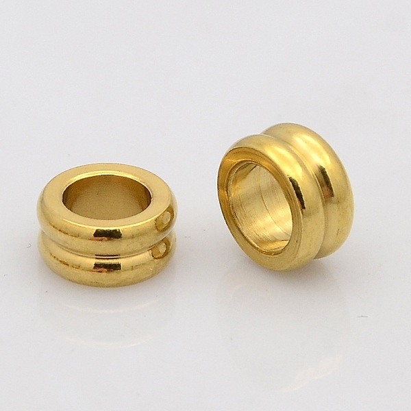 

PandaHall Column 304 Stainless Steel Beads, Large Hole Grooved Beads, Golden, 10x5mm, Hole: 6mm 304 Stainless Steel Column