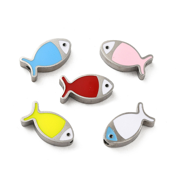 

PandaHall 304 Stainless Steel Beads, with Enamel, Stainless Steel Color, Fish, Mixed Color, 7x13.5x3mm, Hole: 1.8mm Stainless Steel+Enamel..., Multicolor