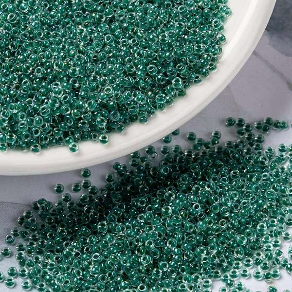 

PandaHall MIYUKI Round Rocailles Beads, Japanese Seed Beads, 15/0, (RRHB169) Sparkling Forest Green Lined Crystal AB, 15/0, 1.5mm, Hole...