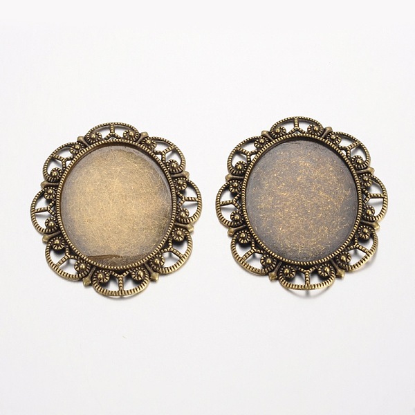 

PandaHall Oval Tibetan Style Alloy Cabochon Settings, Lead Free & Nickel Free & Cadmium Free, Antique Bronze, Tray: 40x30mm, 56x46x2mm, Hole...