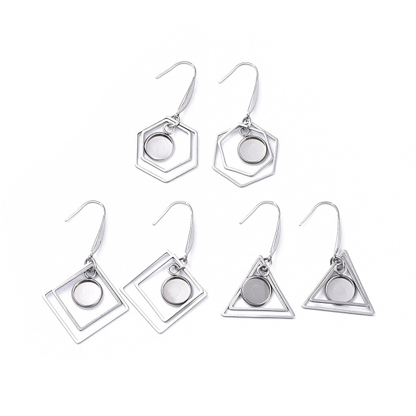 

PandaHall Stainless Steel Dangle Earrings, Cabochon Settings, Mixed Shapes, Stainless Steel Color, 42~50mm, 21 Gauge, Pin: 0.7mm, Tray: 8mm...
