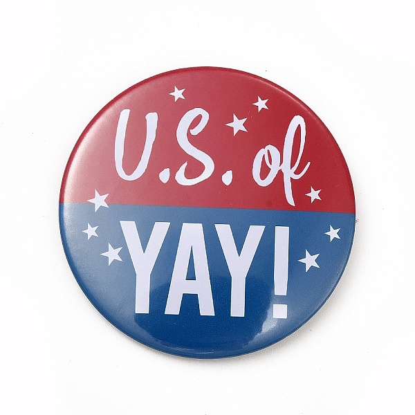 

PandaHall Independence Day Flat Round Tinplate Badge Pins, Platinum Brooch Button Pin for Backpack Clothes, Word, 58x3.5mm Tinplate Word