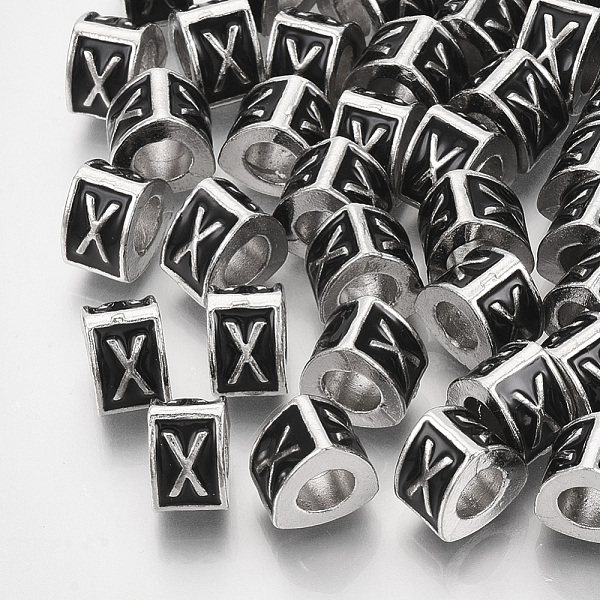 

PandaHall Alloy European Beads, Enamel Style, Large Hole Beads, Triangle with Letter, Platinum, Black, Letter.X, 9.5x9x6.5mm, Hole: 5mm...