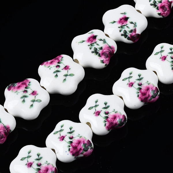 

PandaHall Handmade Porcelain Ceramic Beads Strands, Flower Printed, Flower, Medium Violet Red, 14x15x6mm, Hole: 1.8mm, about 23pcs/strand...