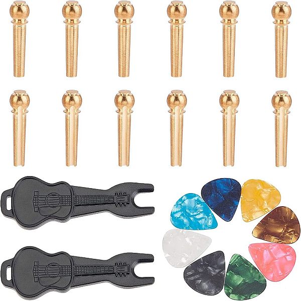

PandaHall FINGERINSPIRE 12 Pcs Brass Bridge Pin Guitar Bridge Pins with 12 Pcs Guitar Picks Guitar Pegs Bridge Pins with 2 Pcs Puller...