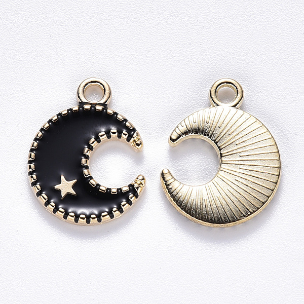 

PandaHall Alloy Enamel Pendants, Moon & Star, Light Gold, Black, 16x13x2mm, Hole: 1.8mm Alloy+Enamel Moon Black