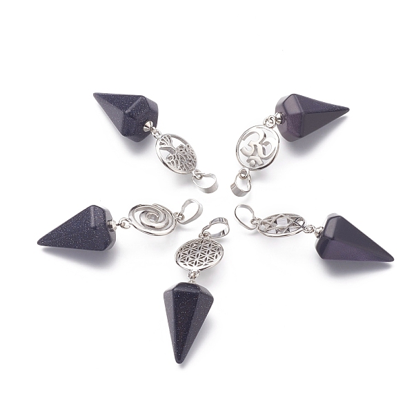 

PandaHall Synthetic Blue Goldstone Pendants, with Platinum Brass Snap on Bails, Votex/Om Symbol/Tree of Life/Flower of Life/Star of David...