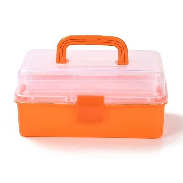 PandaHall Rectangle Portable PP Plastic Storage Box, with 3-Tier Fold Tray, Tool Organizer Handled Flip Container, Dark Orange...