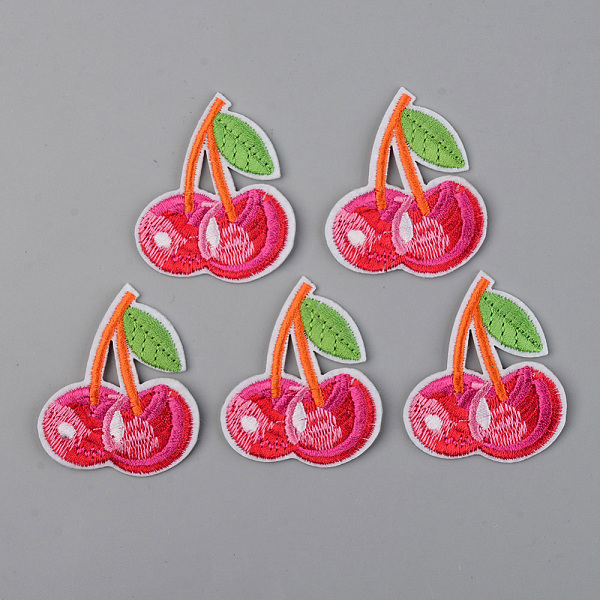PandaHall Computerized Embroidery Cloth Iron on/Sew on Patches, Appliques, Costume Accessories, Cherry, Colorful, 48x41x1.5mm Cloth Cherry