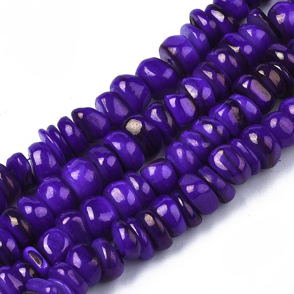 

PandaHall Natural Trochid Shell/Trochus Shell Beads Strands, Dyed, Flat Round, Blue Violet, 5~10x1~7mm, Hole: 1mm, about 94pcs/strand...