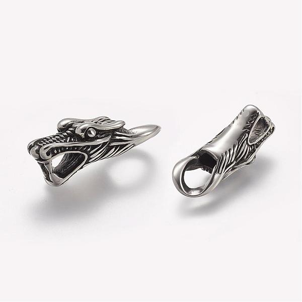 

PandaHall 304 Stainless Steel Cord Ends, For Leather Cord Bracelets Making, Dragon Head, Antique Silver, 36x13x15mm, Hole: 6x9mm 304...