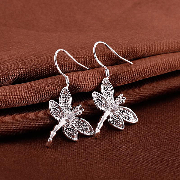 

PandaHall Dragonfly Brass Dangle Earrings, Silver Color Plated, 32x19mm Brass