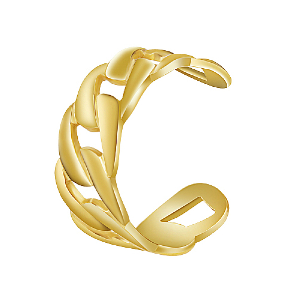 

PandaHall Stainless Steel Curb Chain Style Cuff Rings, for Women Men, Real 18K Gold Plated, 10mm, Inner Diameter: 21mm Stainless Steel