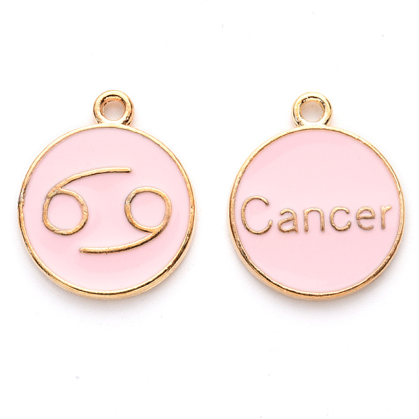

PandaHall Alloy Enamel Pendants, Cadmium Free & Lead Free, Flat Round with Constellation, Light Gold, Pink, Cancer, 22x18x2mm, Hole: 1.5mm...