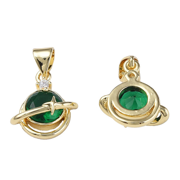 

PandaHall Brass Micro Pave Cubic Zirconia Pendants, with Brass Snap on Bails, Nickel Free, Real 18K Gold Plated, Flat Round with Star, Green...