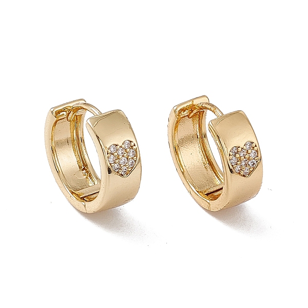 

PandaHall Clear Cubic Zirconia Heart Pattern Thick Hoop Earrings, Rack Plating Brass Jewelry for Women, Lead Free & Cadmium Free, Real 18K...