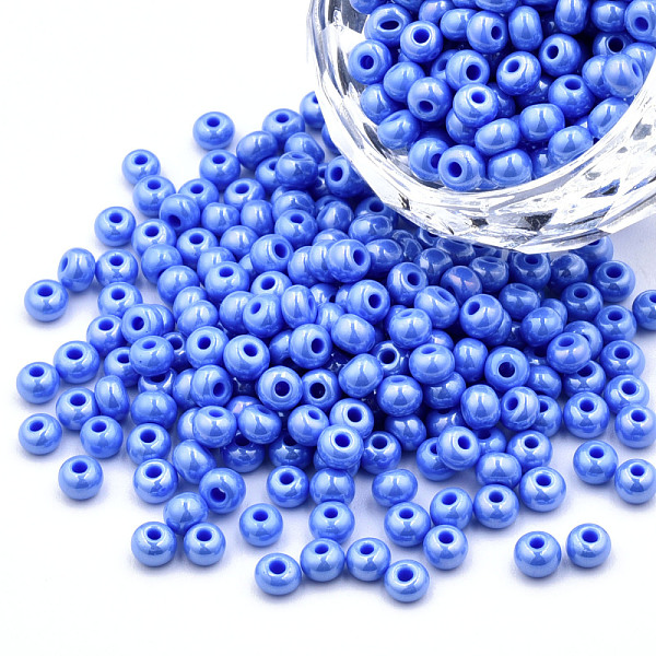 

PandaHall 6/0 Czech Opaque Glass Seed Beads, Lustered, Round, Cornflower Blue, 4x3mm, Hole: 1.2mm, about 500g/bag Czech Glass