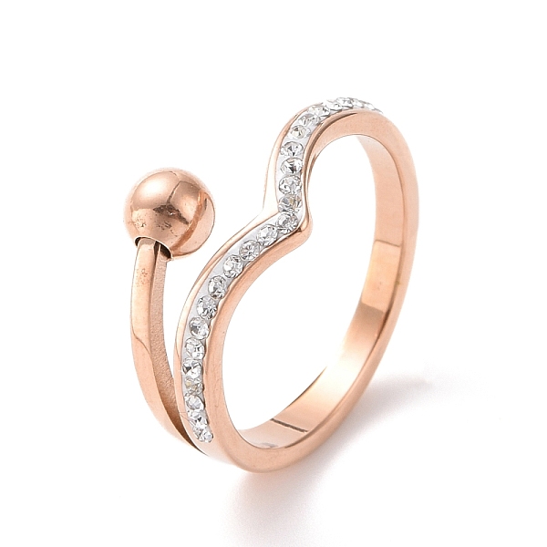 

PandaHall Crystal Rhinestone Wave with Round Ball Finger Ring, Ion Plating(IP) 304 Stainless Steel Jewelry for Women, Rose Gold, US Size 6~9..., Clear
