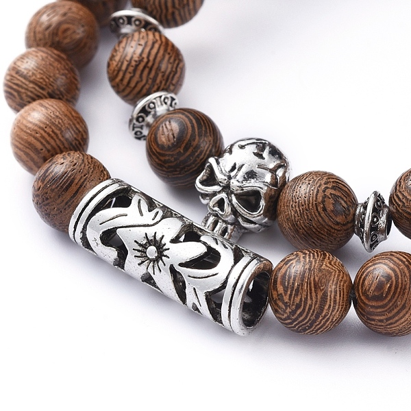 

PandaHall Stretch Bracelets Sets, with Natural Wood Beads and Tibetan Style Alloy Beads, Skull & Tube, Coconut Brown, Inner Diameter: 2 inch...