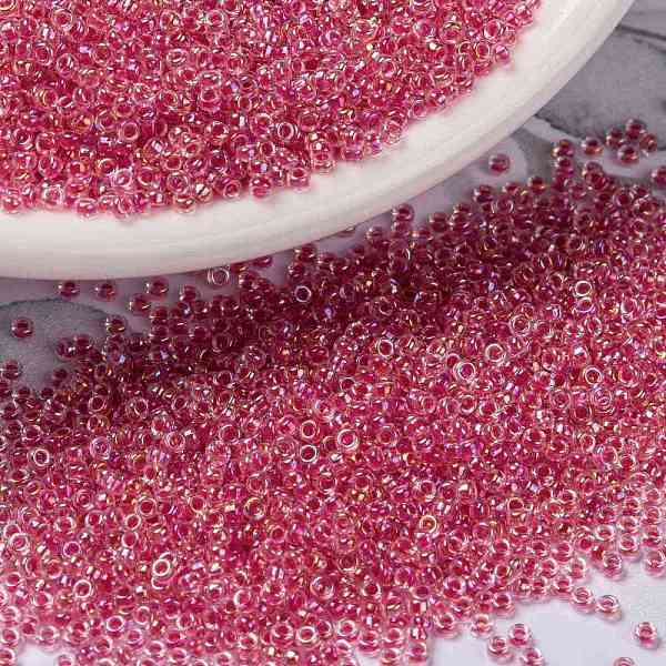 

PandaHall MIYUKI Round Rocailles Beads, Japanese Seed Beads, (RR276) Dark Coral Lined Crystal AB, 15/0, 1.5mm, Hole: 0.7mm, about..., Red
