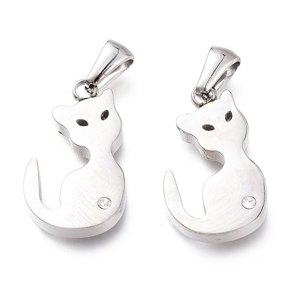 

PandaHall 304 Stainless Steel Charms, with Crystal Rhinestone, Laser Cut, Manual Polishing, Cat, Stainless Steel Color, 21.5x12.5x3mm, Hole...