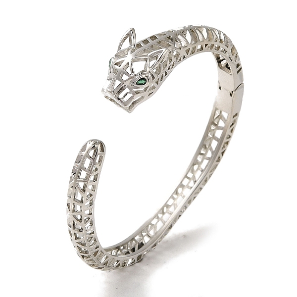 

PandaHall Brass Pave Clear & Green Cubic Zirconia Leopard Open Cuff Bangle for Women, Platinum, Inner Diameter: 2-1/4x2-3/8 inch(5.65x6.1cm)...
