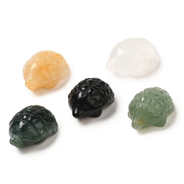 Natural Mixed Gemstone Carved Hedgehog Statues Ornament