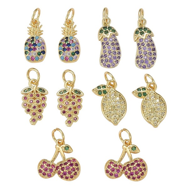 

PandaHall 10Pcs 5 Style Golden Plated Fruit Theme Brass Micro Pave Cubic Zirconia Charms, with Jump Rings, Long-Lasting Plated, Pineapple &..., Multicolor